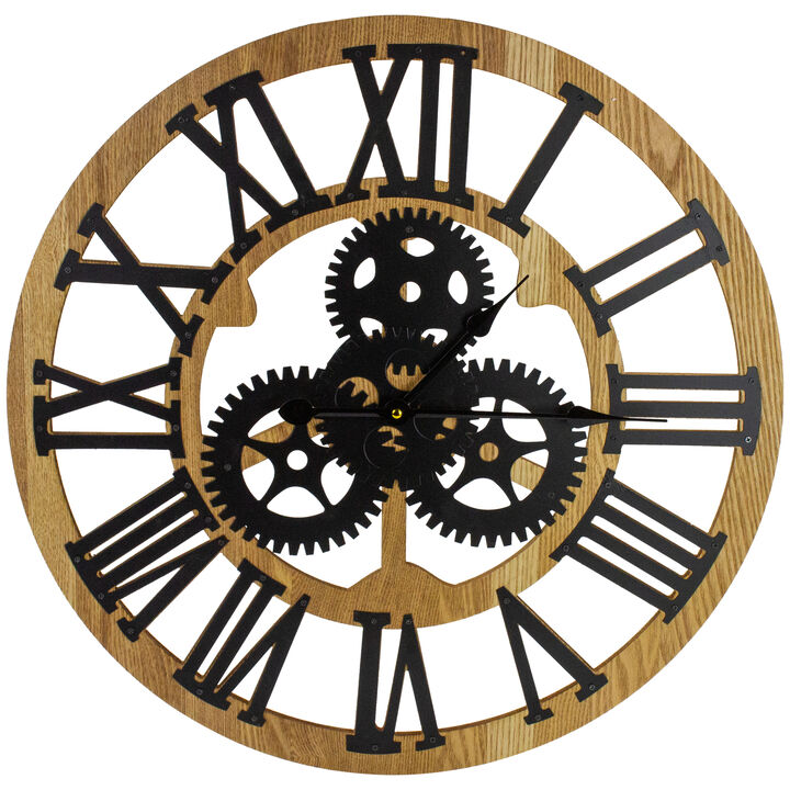 24" Roman Numeral Battery Operated Round Wall Clock with Cogs