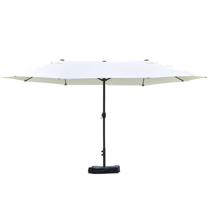 Patio Umbrella 15' Steel Rectangular Outdoor Double Sided Market with base, UV Sun Protection & Easy Crank for Deck Pool Patio, Beige