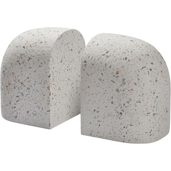 Set of 2 White speckled Terrazzo Bookends 6.25"