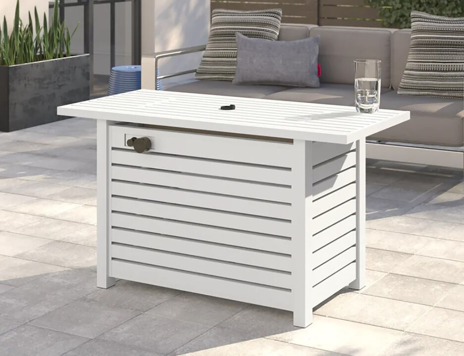 Living Source International 24'' H x 42" W x 20" D Outdoor Fire Pit Table with Lid (WHITE)
