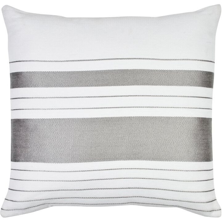 22" Gray and White Striped Square Outdoor Patio Throw Pillow