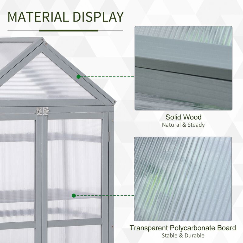32" x 19" x 54" Garden Wooden Cold Frame Greenhouse Flower Planter Protection w/ Adjustable Shelves, Double Doors - Grey