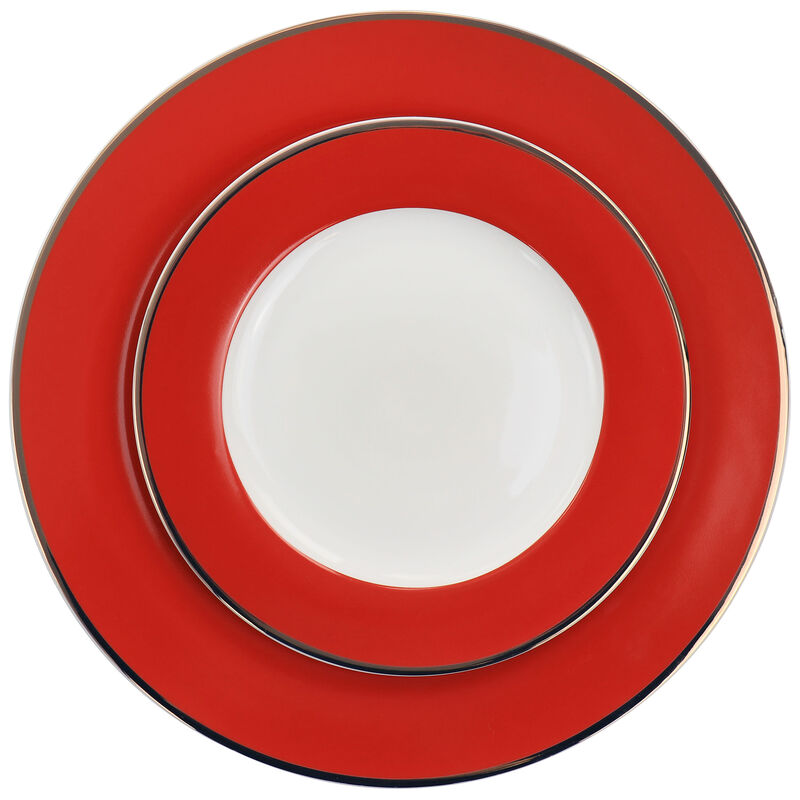 Martha Stewart Gold Rimmed 12 Piece Fine Ceramic Dinnerware Set in Red