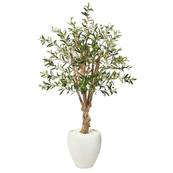 Nearly Natural 53-in Olive Artificial Tree in White Planter