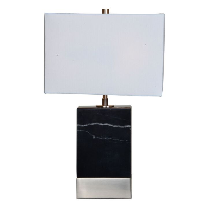 20" Black Marble Table Lamp with White Drum Shade