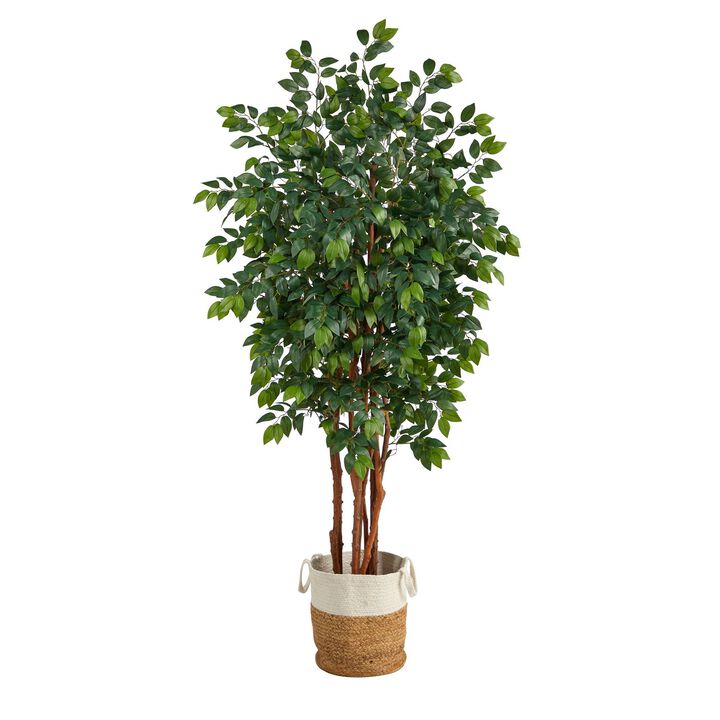 Nearly Natural 7-ft Sakaki Tree w/1862 Branches in Jute and Cotton Planter