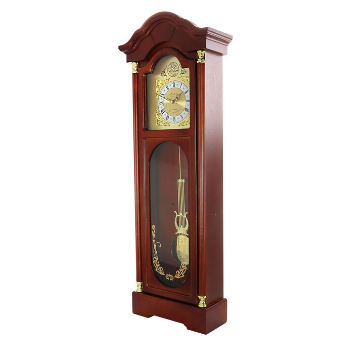 Bedford Clock Collection 33 Inch Chiming Pendulum Wall Clock in Antique Cherry Oak Finish