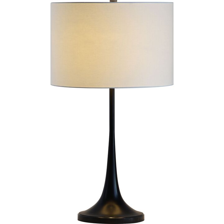 27" Power Coated Marble Table Lamp with Off White Modified Drum Shade