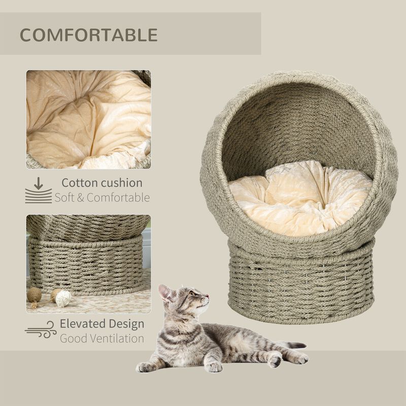 Elevated Cat Basket Bed with Cushion, Cat House with Stand for Indoor Cats, Î¦20" x 23.5"H, Light Gray