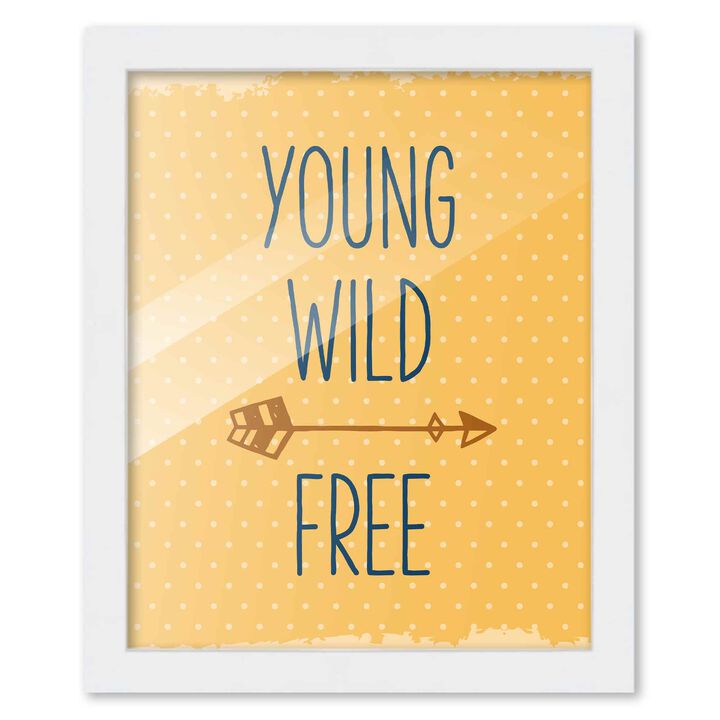 8x10 Framed Nursery Wall Adventure Boy Young Wild & Free Poster in White Wood Frame For Kid Bedroom or Playroom