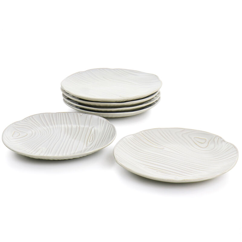 Martha Stewart 6 Piece Wood Patterned Dessert Plate Set in Off-White