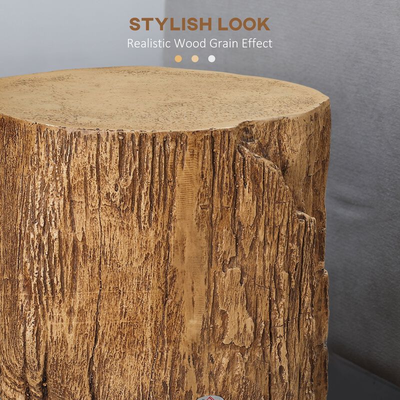 Decorative Side Table with Round Tabletop, Tree Stump Shape End Table with Wood Grain Finish, for Indoors and Outdoors, Natural