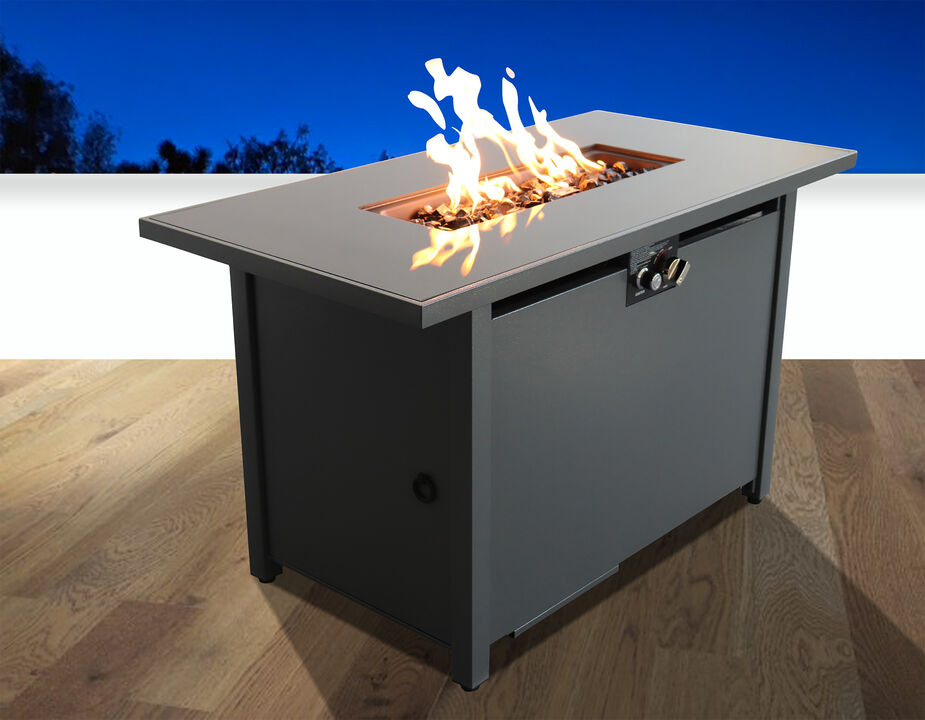 Living Source International 25'' x 42'' Rectangle Fire Pit Table with Hidden Fuel Tank (Gray)