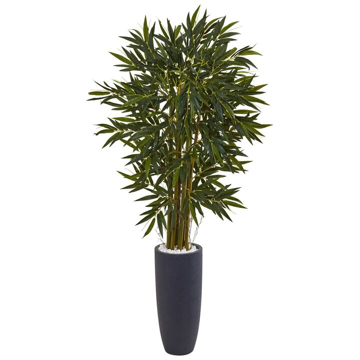 Nearly Natural 6.5-in Bamboo Tree in Gray Cylinder Planter