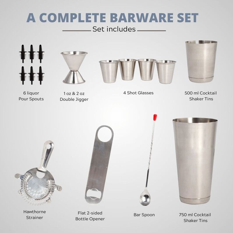 16 Piece Wine and Cocktail Mixing Bar Set, Essential Barware Tools