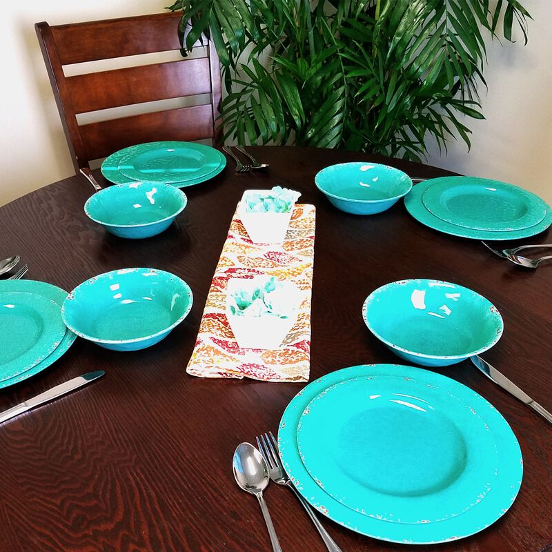 Studio California Melamine Mauna 12-Piece Dinnerware Set in Green Crackle Look Decal