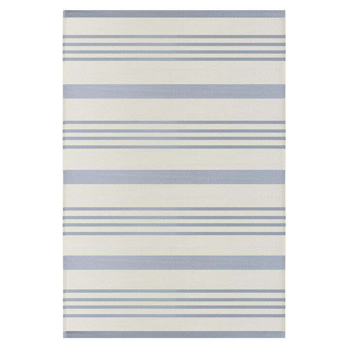 4' x 6' Light Blue and White Striped Rectangular Outdoor Area Rug