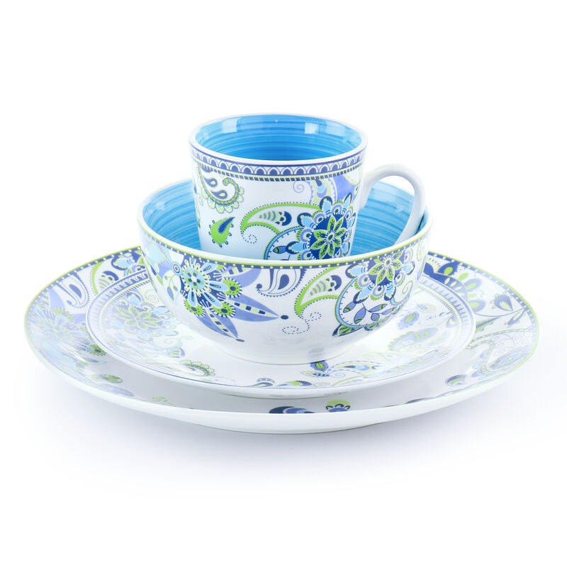 Elama Blue Fiesta 16 Piece Round Porcelain Dinnerware Set
