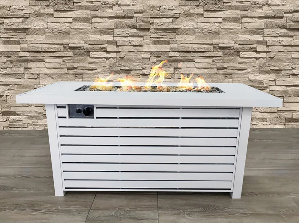Living Source International 24'' H x 42" W x 20" D Outdoor Fire Pit Table with Lid (WHITE)