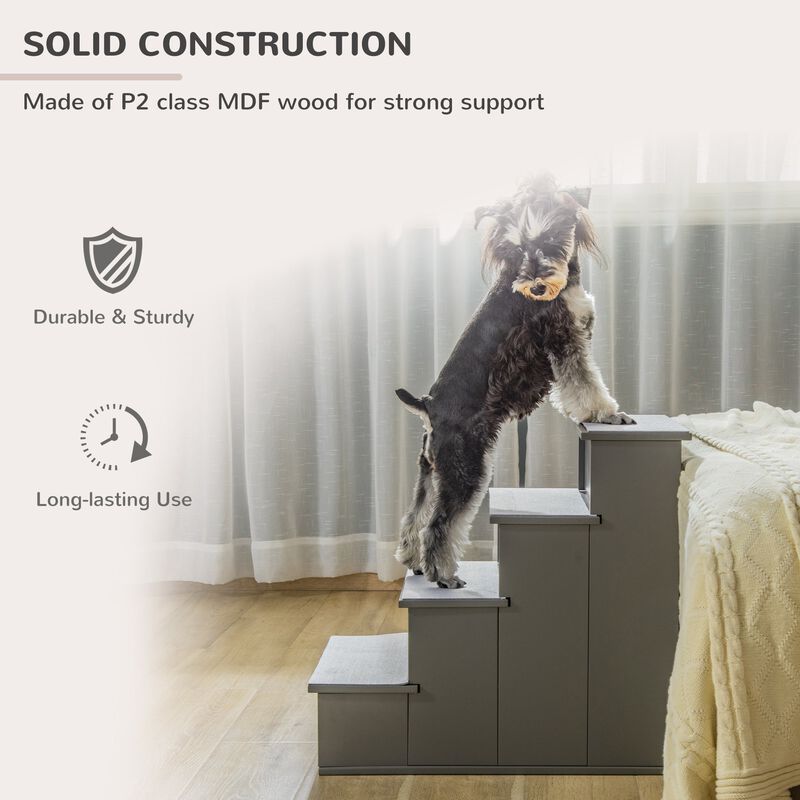 Pet Stairs, Small Dog Steps for Couch Bed with Cushioned Removable Covering, 15.75" x 23.25" x 21.25", Grey