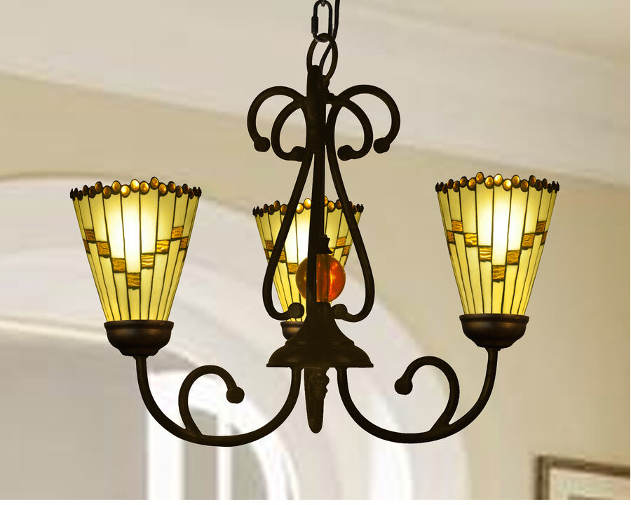 18" Black and Amber Art Glass Shades 3 Light Hanging Fixtures
