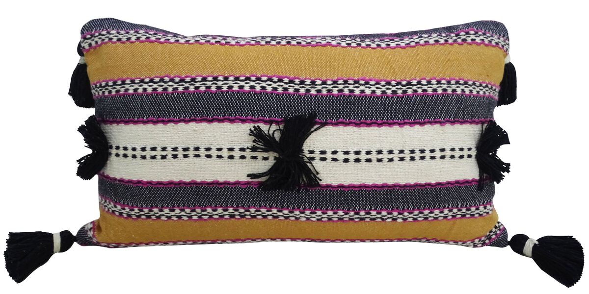 Handwoven 14"X 24" Throw Pillow with Poms