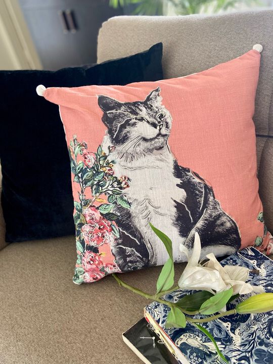 18"x18" Pink Decorative Pillow (Cat)