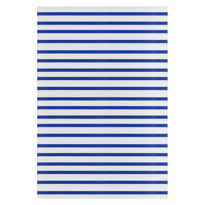 4' x 6' Blue and White Striped Rectangular Outdoor Area Rug