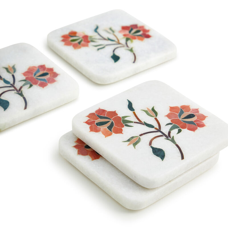 Oriental Bloom Marble Coasters, Set of 4