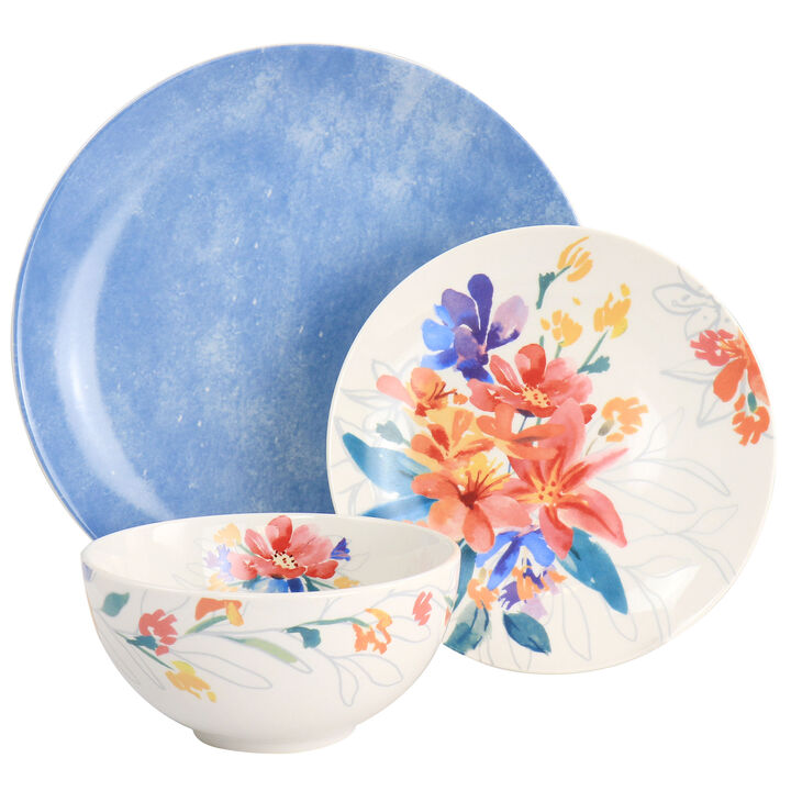 Spice by Tia Mowry Goji Blossom 12 Piece Fine Ceramic Dinnerware Set in Blue