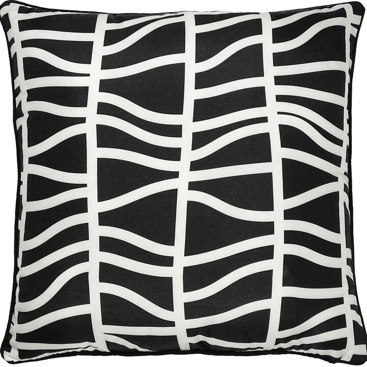 22" White and Black Geometric Square Outdoor Patio Throw Pillow