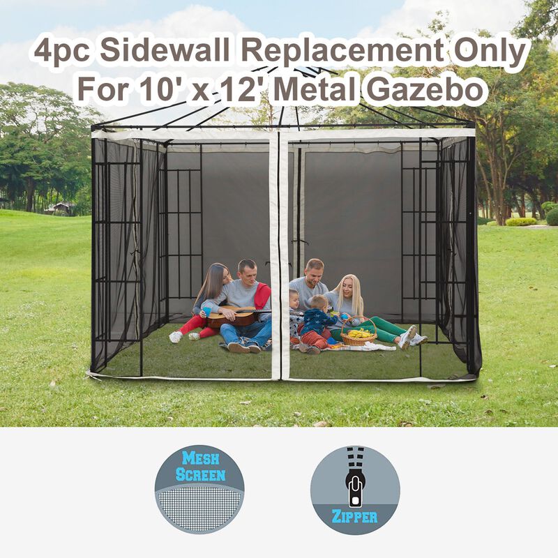 Universal Replacement Mesh Sidewall Netting for 10' x 12' Gazebos and Canopy Tents with Zippers, (Sidewall Only) Black