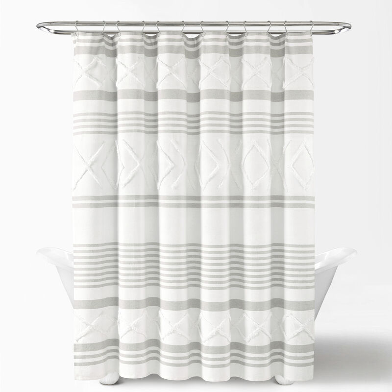 Urban Diamond Stripe Woven Tufted Eco-Friendly Recycled Cotton Shower Curtain