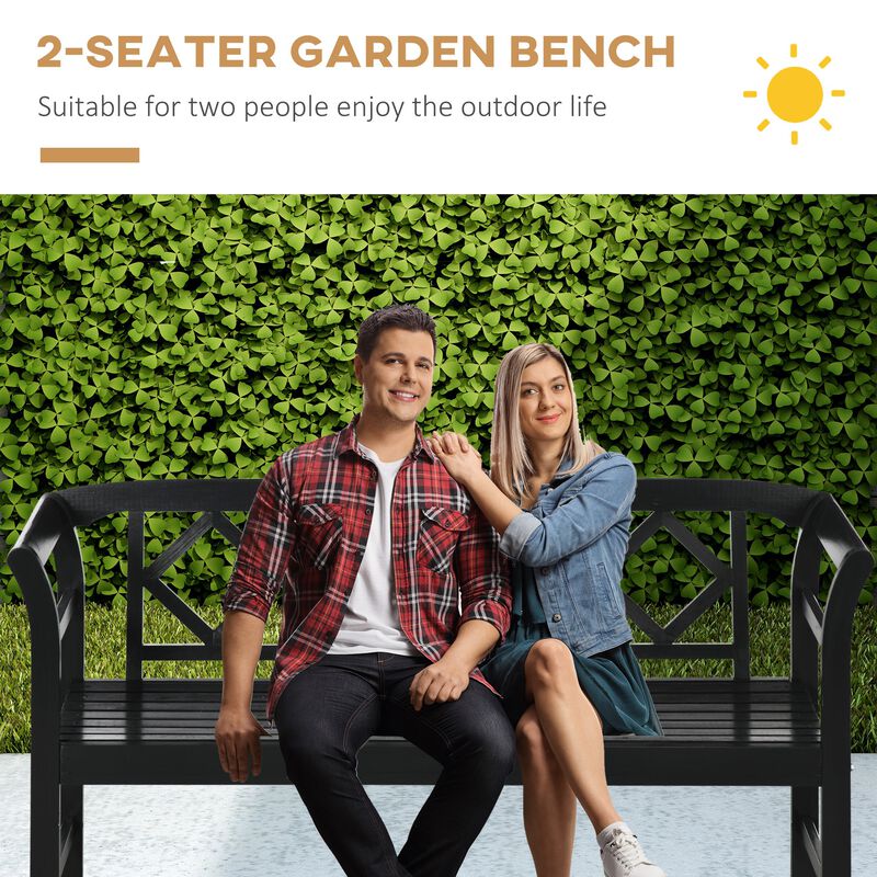 Three-Person  Wooden Bench, Three-Seater Outdoor Patio Bench, Backrest and Armrests, Rustic Country Diamond Pattern, Slatted Seat for Backyard, Porch Garden, Black