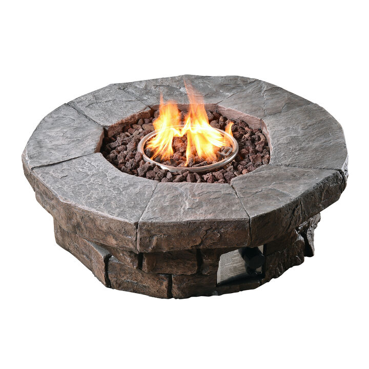 Teamson Home Outdoor Circular Stone-Look Propane Gas Fire Pit, Slate