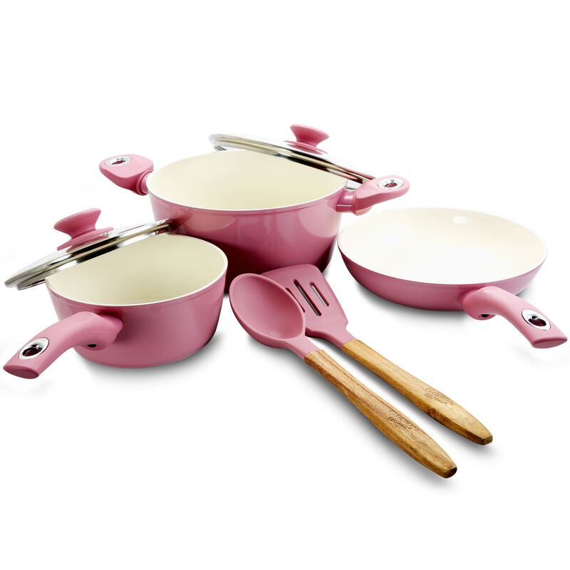 Gibson Home Plaza Cafe 7 Piece Aluminum Nonstick Cookware Set in Lavender