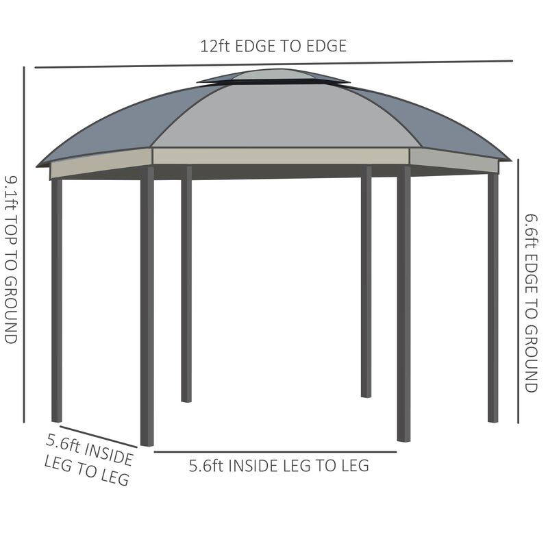12' x 12' Steel Gazebo Canopy Party Tent Shelter with Double Roof, Curtains, Netting Sidewalls, Top Hook, Grey