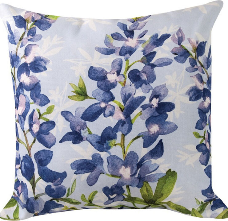 18" Blue and Green Floral Outdoor Patio Square Throw Pillow