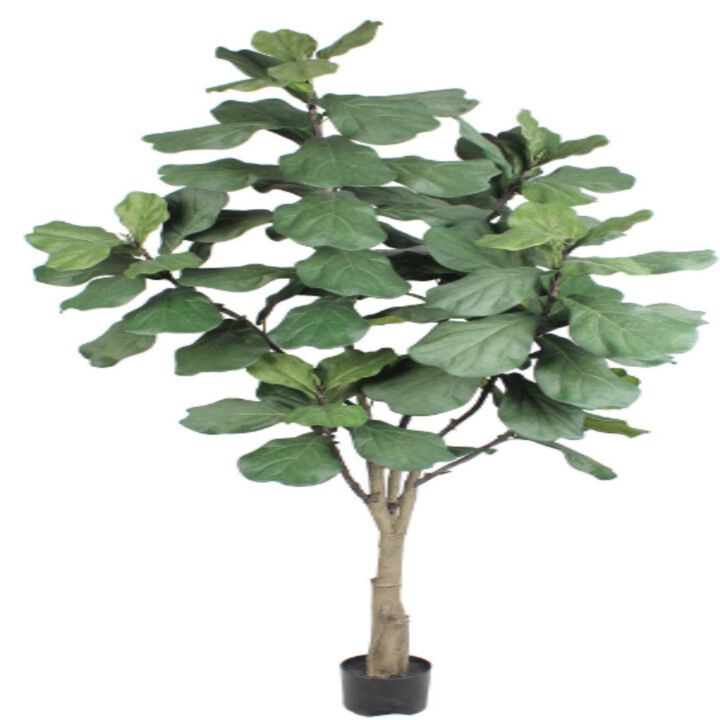 7' Artificial Silk Fiddle Leaf Fig Tree in Black Pot - Lifelike, Low-Maintenance Indoor Plant Decor, Home & Office Greenery