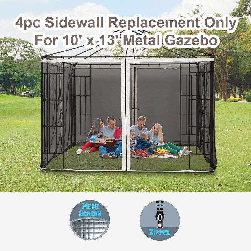 Universal Replacement Mesh Sidewall Netting for 10' x 13' Gazebos and Canopy Tents with Zippers, (Sidewall Only) Black