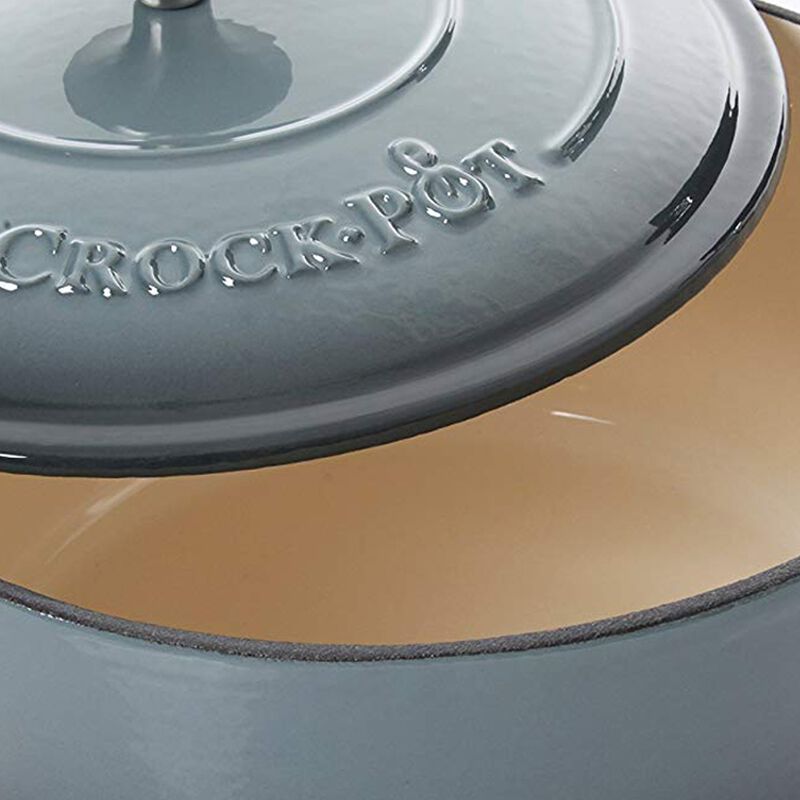 Crock Pot Artisan 5 Quart Round Enameled Cast Iron Dutch Oven in Slate Gray