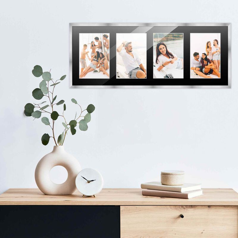 7.5x19 Wood Collage Frame with Black Mat For 4 4x6 Pictures