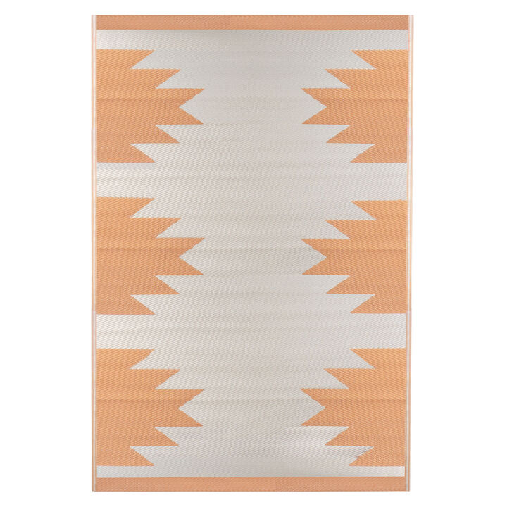 4' x 6' Orange and Beige Aztec Print Rectangular Outdoor Area Rug