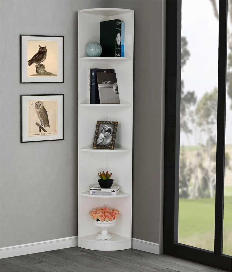 White 5 Tier Corner Bookcase Wooden Display Shelf Storage Rack Multipurpose Shelving Unit