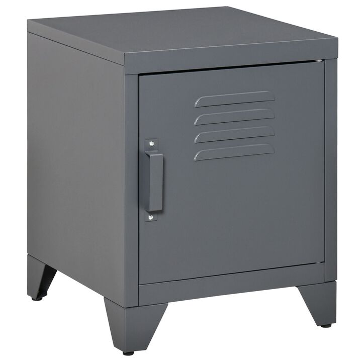 Industrial End Table, Living Room Side Table with Locker-Style Door and Adjustable Shelf, Grey