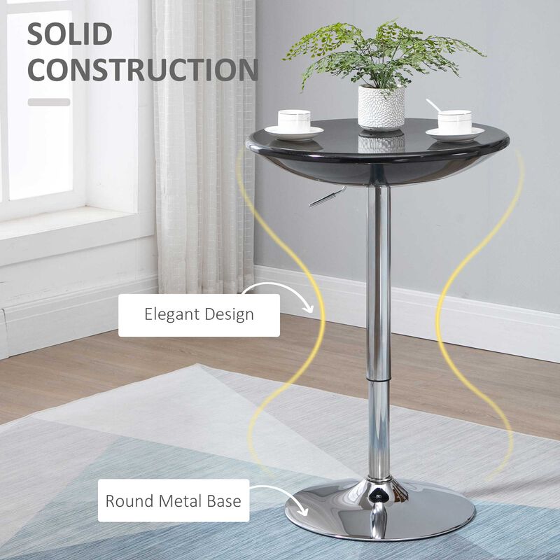 24.5" Round Bar Table Metal Base Tall Bistro Pub Table Adjustable Counter Height, Black/Silver