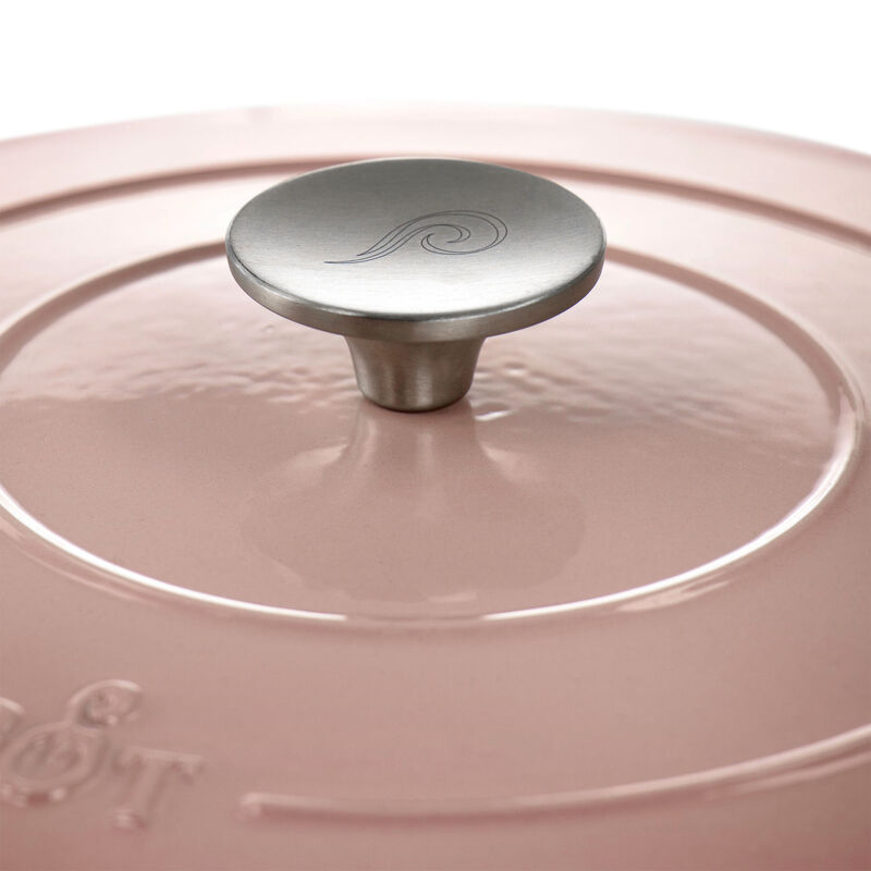 Crock Pot Artisan 5 Quart Round Enameled Cast Iron Braiser Pan with Self Basting Lid in Blush Pink