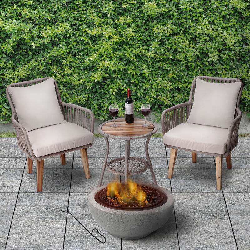Teamson Home Outdoor 24" Wood Burning Fire Pit with Decorative Light Concrete Base, Gray