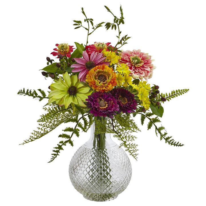 Nearly Natural 13-in Mixed Flower in Glass Vase