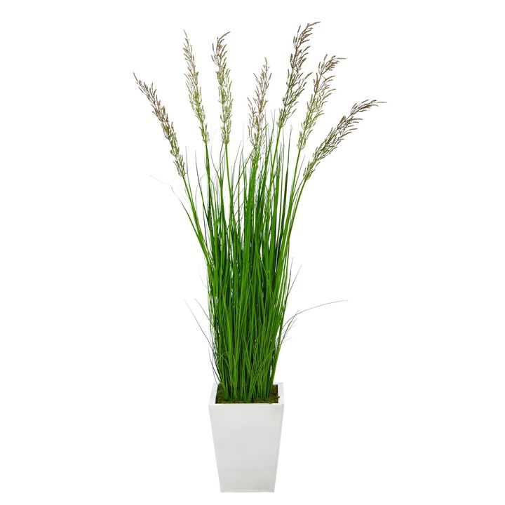 Nearly Natural 64-in Wheat Grass Artificial Plant in White Metal Planter